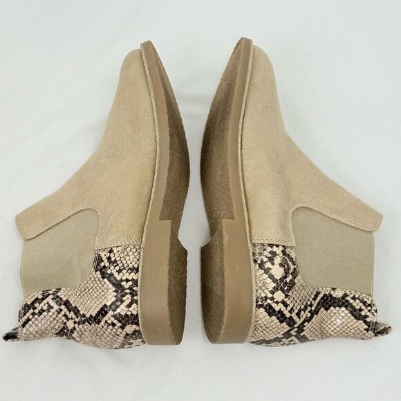 Seven Dials MARISAH Tan Faux Suede Snake Print Back Elastic Pull On Ankle Boots - Picture 8 of 14